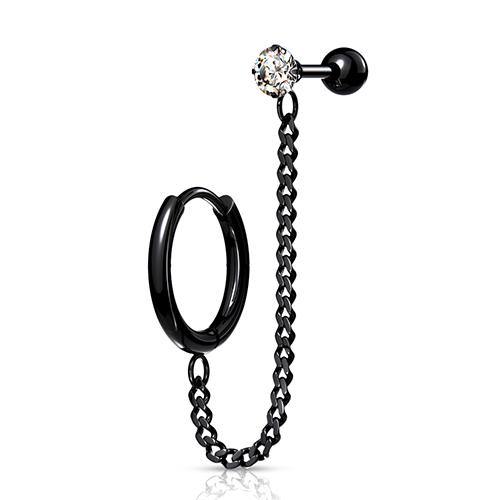 Black Cartilage Ring & Chained CZ Barbell