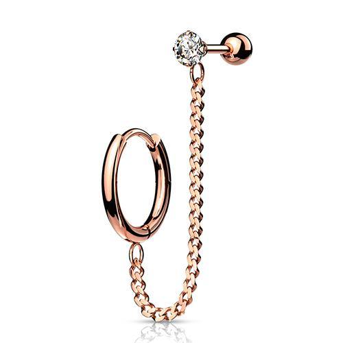 Rose Gold Cartilage Ring & Chained CZ Barbell