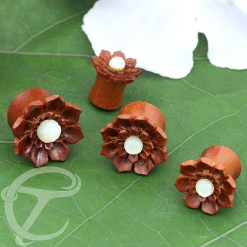 Mother of Pearl & Sawo Wood Flower Plugs