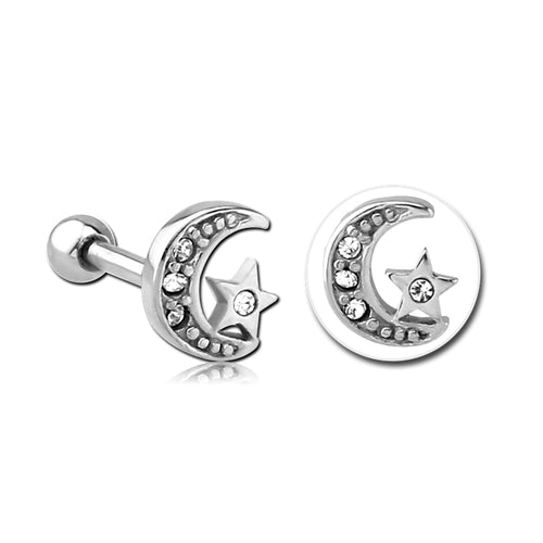 Moon & Star Stainless Cartilage Barbell
