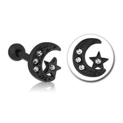 Moon & Star Black Cartilage Barbell