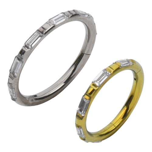 Oblong Side CZ Titanium Hinged Ring