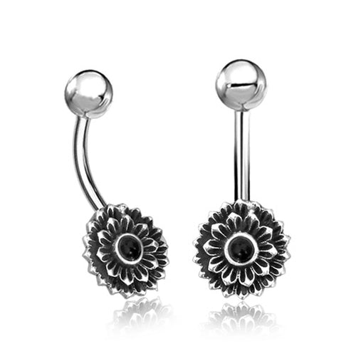 Flower Sterling Silver Belly Barbell