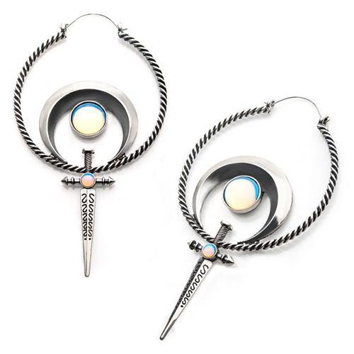 Opalite Moon Sword Tunnel Hoops