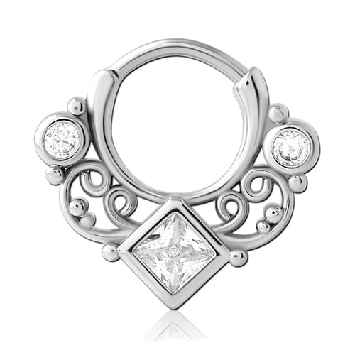 Ornate CZ Stainless Hinged Ring