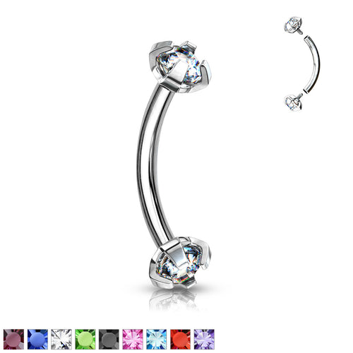 Prong CZ Stainless Curved Barbell