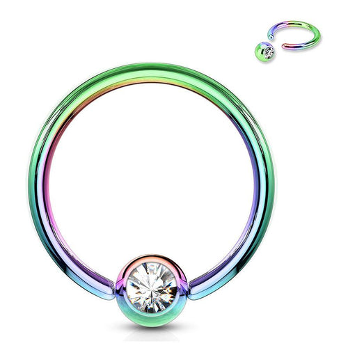 18g Rainbow Captive CZ Bead Ring