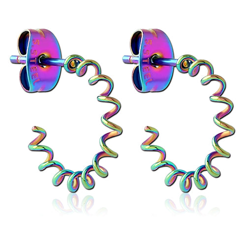 Rainbow Spiral Hoop Stud Earrings