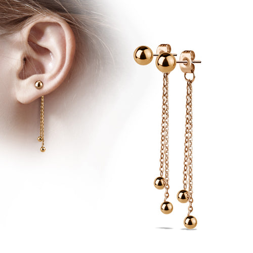 Ball Chain Rose Gold Stud Earrings