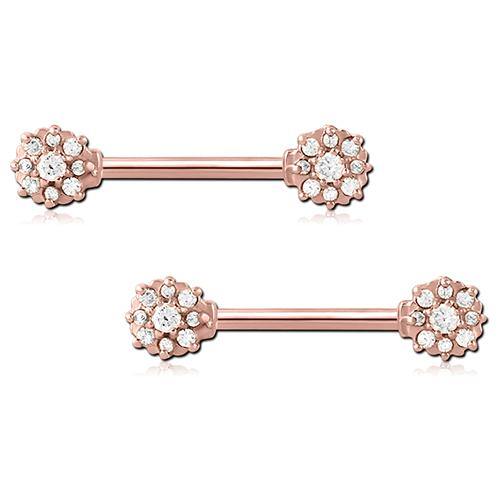 Flower CZ Rose Gold Nipple Barbells