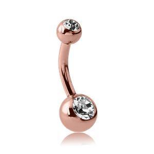 Mini Double CZ Rose Gold Belly Barbell
