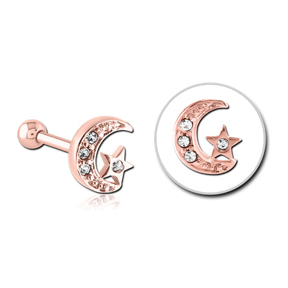 Moon & Star Rose Gold Cartilage Barbell