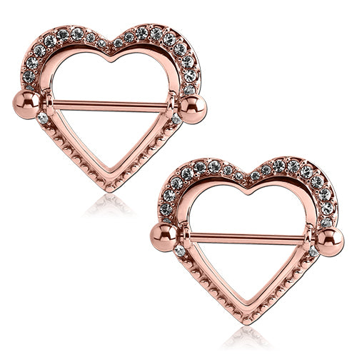 Paved Heart Rose Gold Nipple Shields
