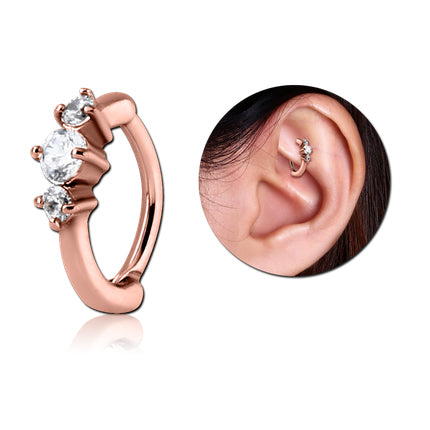 Triple CZ Rose Gold Cartilage Clicker