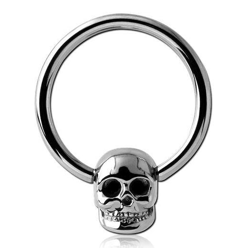 14g Stainless Captive Skull Bead Ring