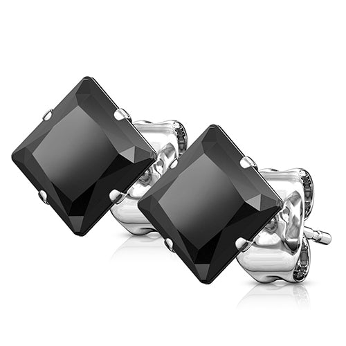 Square CZ Stainless Stud Earrings