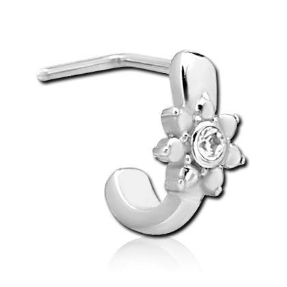 CZ Flower Stainless L-Bend Nose Hoop