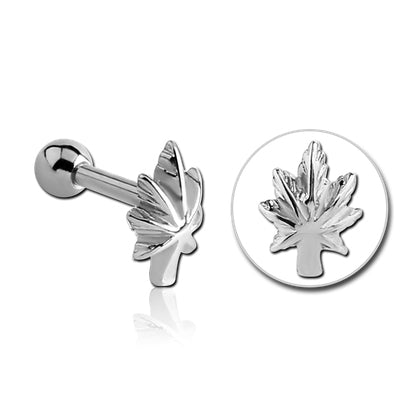 Cannabis Leaf Stainless Cartilage Barbell