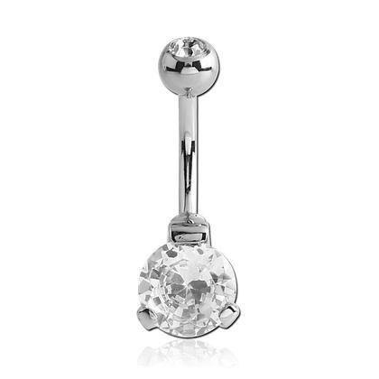 CZ Prong Stainless Belly Barbell