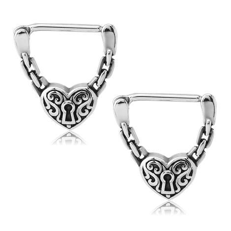 Locked Heart Stainless Nipple Clickers