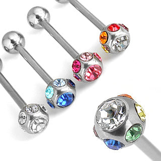 Multi-CZ Stainless Tongue Barbell