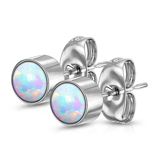 Opal Bezel-set Stainless Stud Earrings