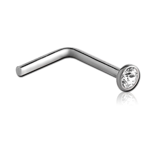 Bezel CZ Titanium L-Bend Nose Stud