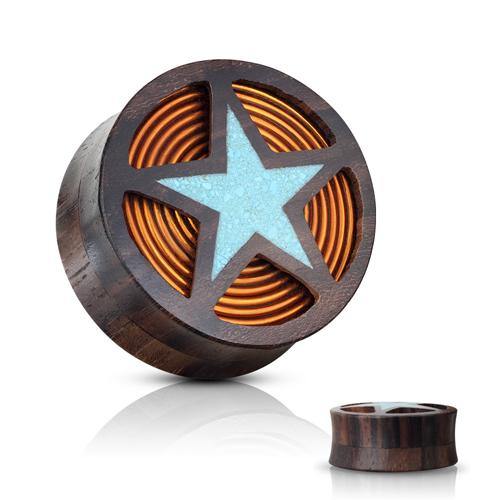 Crushed Turquoise Star & Copper Coil Wood Plugs