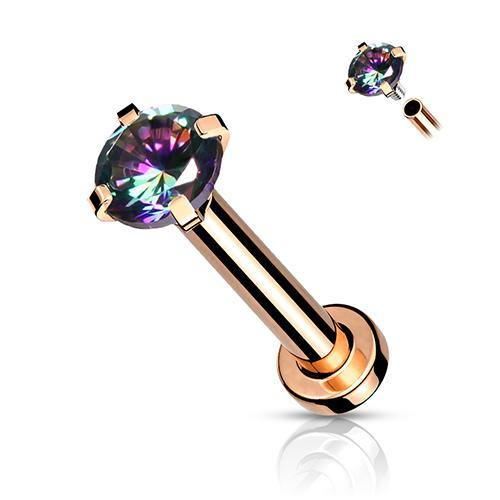 16g Prong CZ Rose Gold Micro-Disc Labret