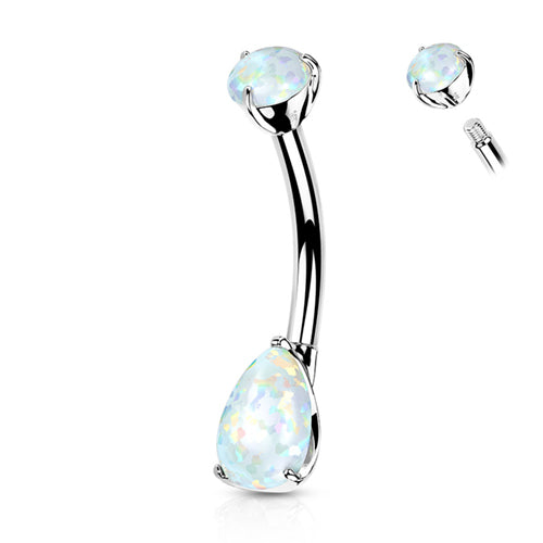 Opal Teardrop White 14k Gold Belly Barbell