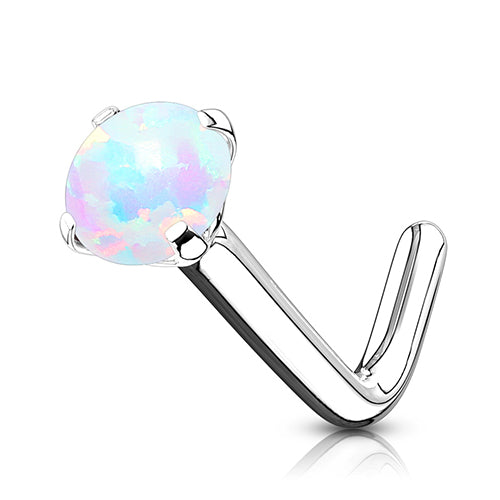 Opal White 14k Gold L-Bend Nose Stud