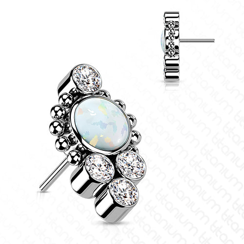 Opal/CZ Cluster Titanium Threadless End