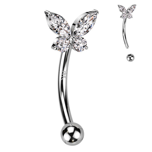 Butterfly CZ White 14k Gold Eyebrow Barbell