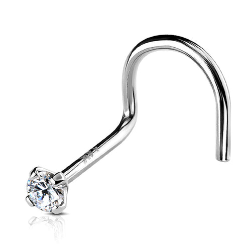 CZ White 14k Gold Nostril Screw