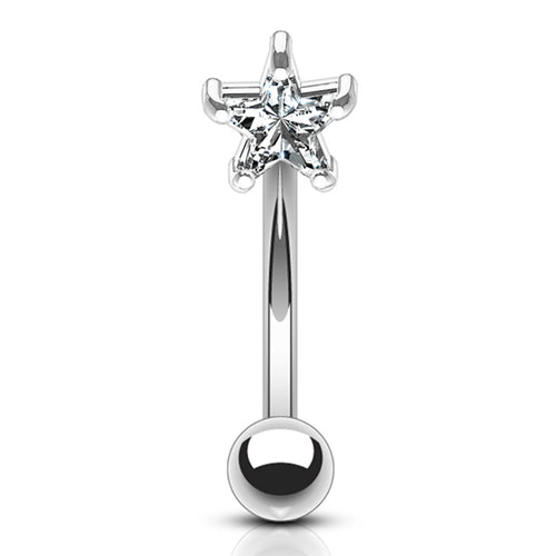 Star CZ White 14k Gold Eyebrow Barbell