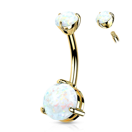 Opal Prong Yellow 14k Gold Belly Barbell