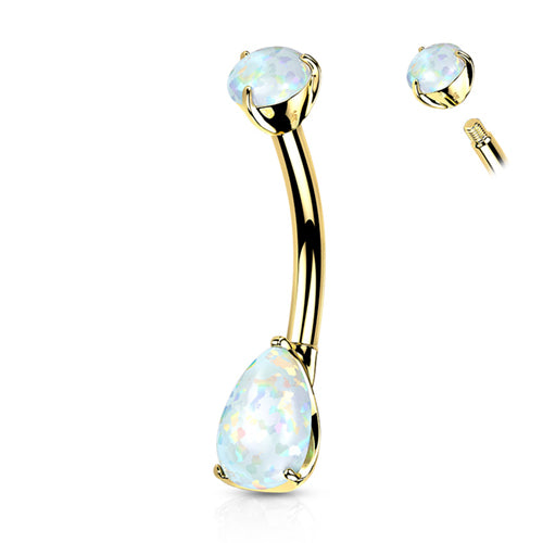 Opal Teardrop Yellow 14k Gold Belly Barbell