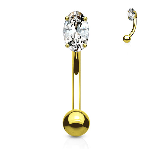 Oval CZ Yellow 14k Gold Eyebrow Barbell