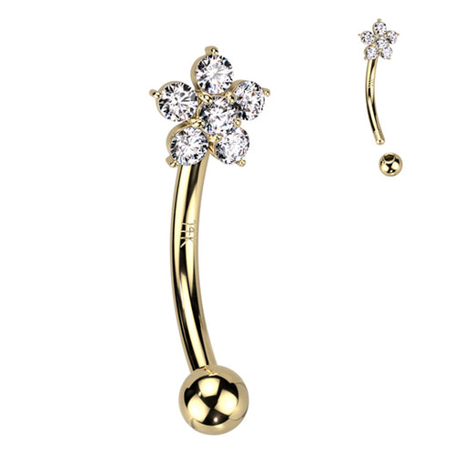 Flower CZ Yellow 14k Gold Eyebrow Barbell