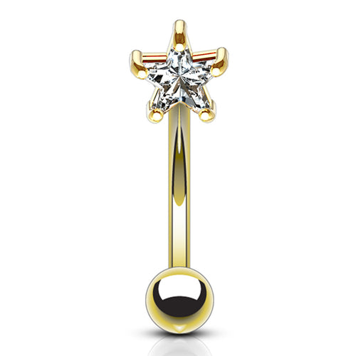 Star CZ Yellow 14k Gold Eyebrow Barbell