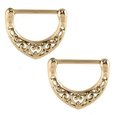 Filigree Heart Zircon Gold Nipple Clickers