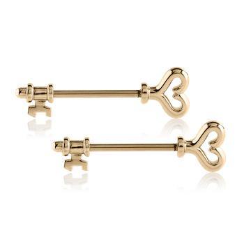 Zircon Gold Skeleton Key Nipple Barbells