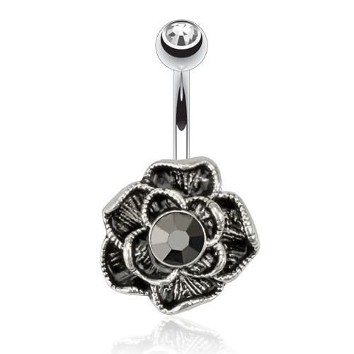 Black Rose Belly Barbell