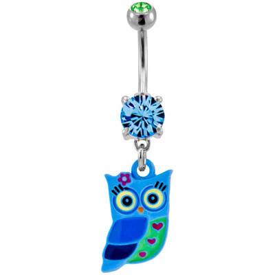 Cute Blue Owl Belly Dangle