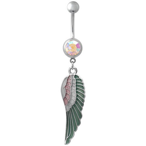 Enamel Wing & Opal CZ Belly Dangle