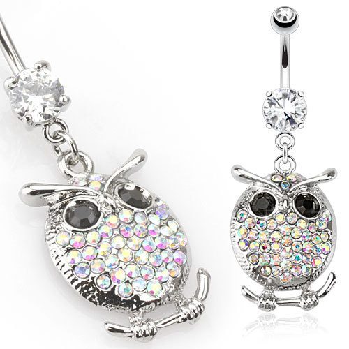 Opalescent CZ Owl Belly Dangle