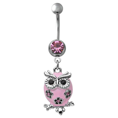 Pink Owl Belly Dangle