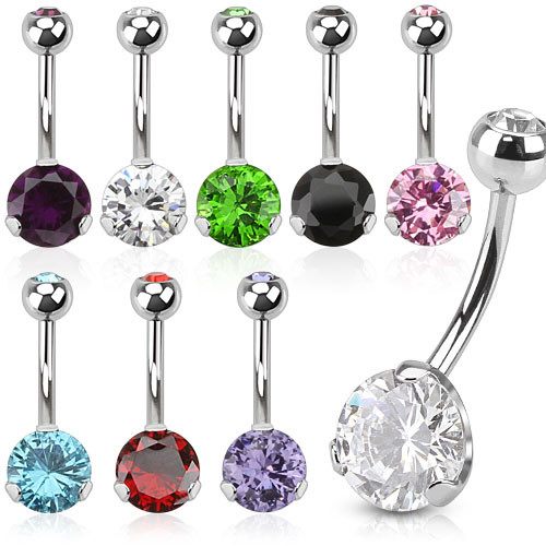 Prong-set CZ Belly Barbell