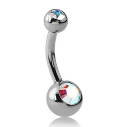 Mini Double CZ Stainless Belly Barbell