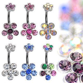 Twin CZ Flowers Belly Ring